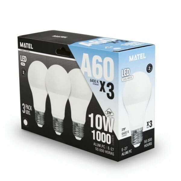 LÂMPADA LED PADRÃO MATEL E27 10W FRIA (3 UNIDADES) - Image 2