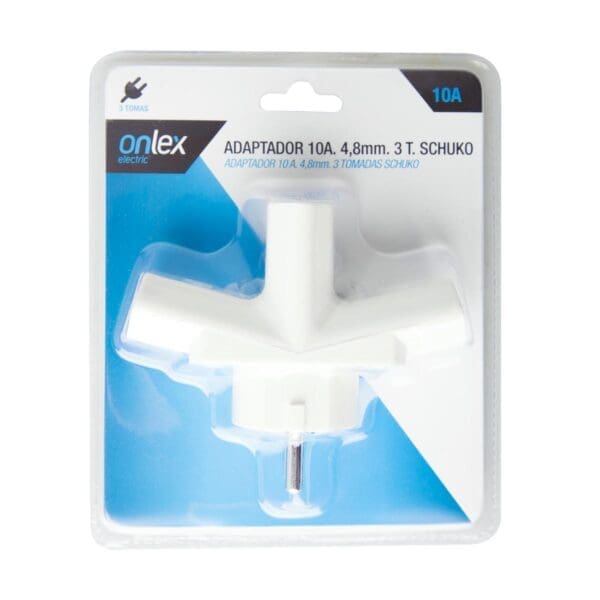 ADAPTADOR 3 TOMADAS 10A ONLEX BRANCO 4/4,8MM DESMONTÁVEL BLISTER - Image 2