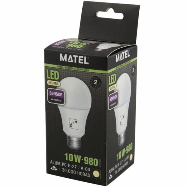 LÂMPADA LED MATEL SENSOR DE MOVIMENTO E27 10W NEUTRA - Image 2
