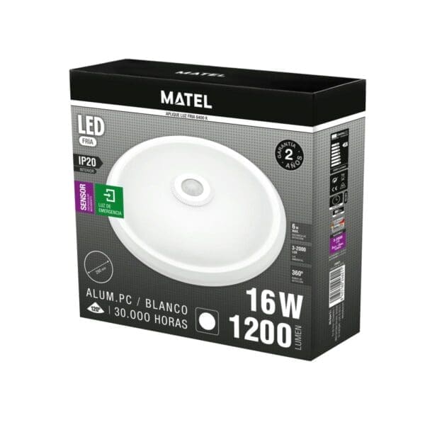 APLIQUE LED REDONDO SENSOR IP20 MATEL EMERGÊNCIA 16W FRIA - Image 2