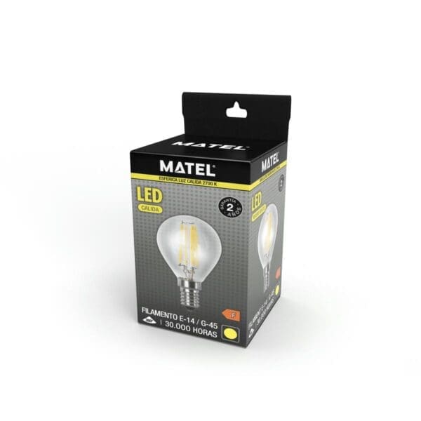 LÂMPADA LED FILAMENTO ESFÉRICA MATEL E14 G45 6W QUENTE CLARA - Image 2
