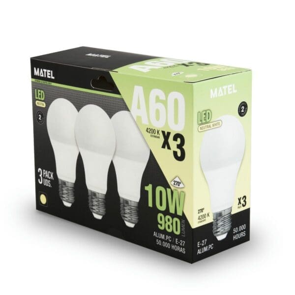 LÂMPADA LED PADRÃO MATEL E27 10W NEUTRA (3 UNIDADES) - Image 2