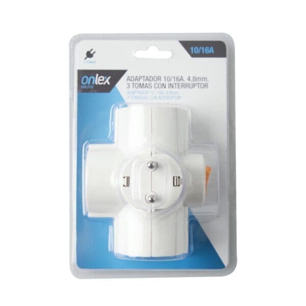 ADAPTADOR 3 TOMADAS ONLEX BRANCO 4,8MM COM INTERRUPTOR BLISTER - Image 2