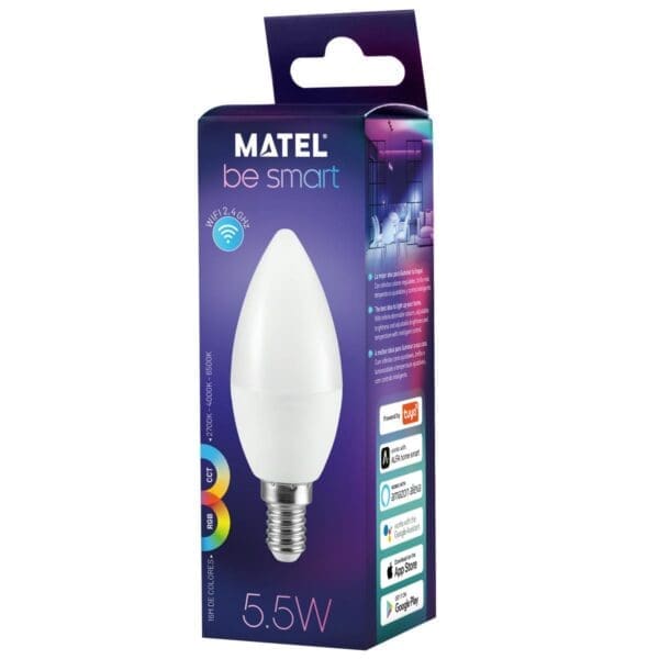 LÂMPADA LED VELA MATEL SMART WIFI E14 5,5W RGB+CCT - Image 2