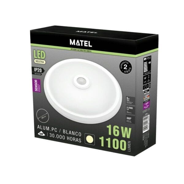 APLIQUE LED REDONDO SENSOR IP20 MATEL 16W NEUTRA - Image 2