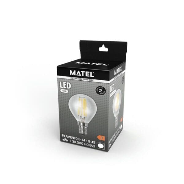 LÂMPADA LED FILAMENTO ESFÉRICA MATEL E14 G45 6W FRIA CLARA - Image 2