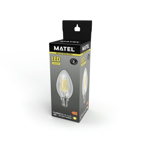 LÂMPADA LED VELA FILAMENTO MATEL C37 E14 6W QUENTE CLARA - Image 2