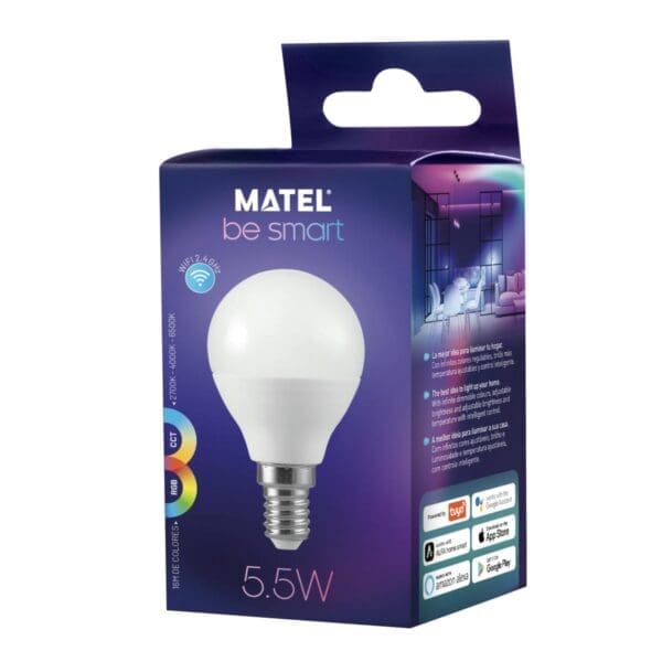 LÂMPADA LED ESFÉRICA MATEL SMART WIFI E14 5,5W RGB+CCT - Image 2