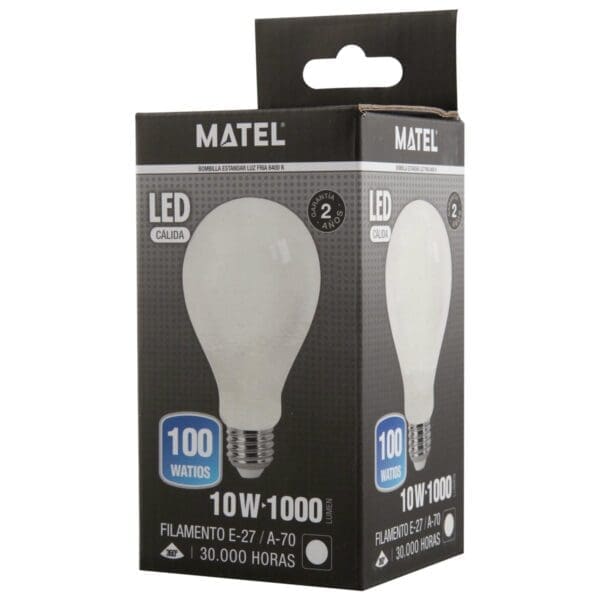 LÂMPADA LED FILAMENTO PADRÃO MATEL E27 A70 10W FRIA OPAL - Image 2