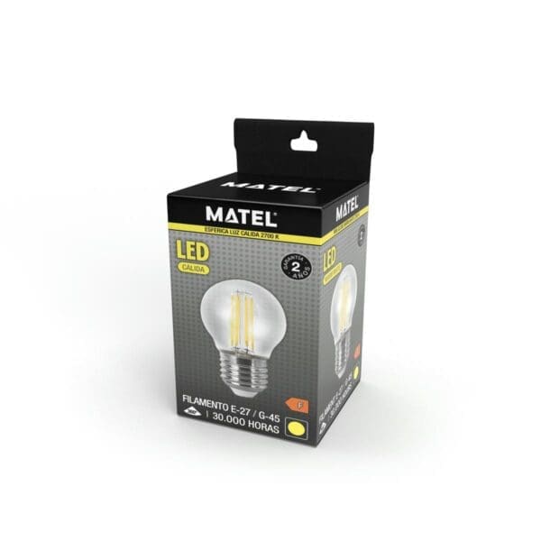 LÂMPADA LED FILAMENTO ESFÉRICA MATEL E27 G45 6W QUENTE CLARA - Image 2