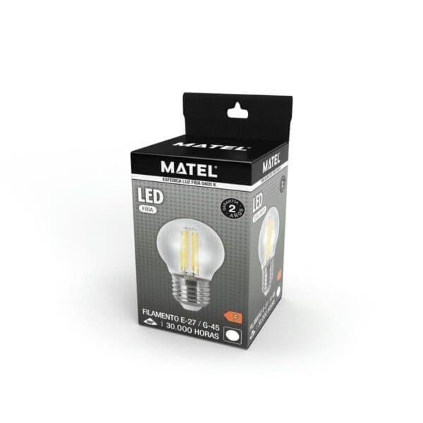 LÂMPADA LED FILAMENTO ESFÉRICA MATEL E27 G45 6W FRIA CLARA - Image 2