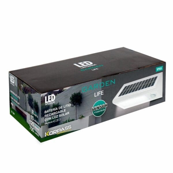 APLIQUE LED SOLAR KORPASS BRANCO SENSOR 27CM 8W FRIA - Image 2