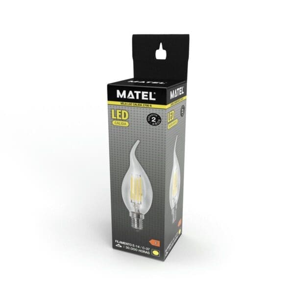 LÂMPADA LED CHAMA FILAMENTO MATEL C37 E14 6W QUENTE CLARA - Image 2