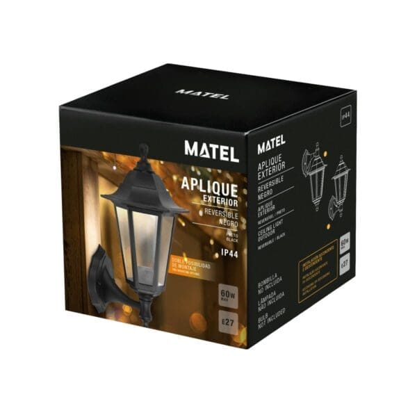 APLIQUE EXTERIOR PRETO IP44 E27 MATEL REVERSÍVEL - Image 2
