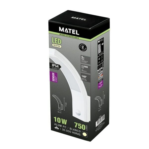 APLIQUE LED SENSOR EXTERIOR IP54 MATEL BRANCO NEUTRA - Image 2