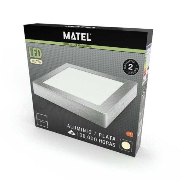 DOWNLIGHT LED SUPERFÍCIE QUADRADO PRATA MATEL 12W NEUTRA - Image 2