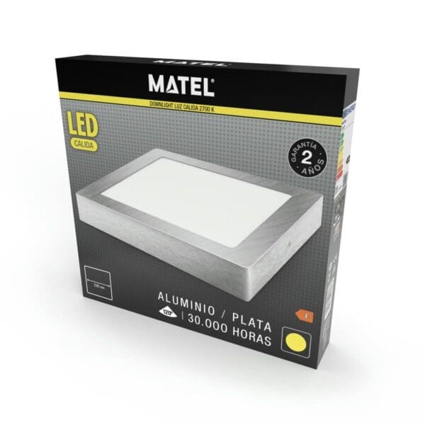 DOWNLIGHT LED SUPERFÍCIE QUADRADO PRATA MATEL 6W QUENTE - Image 2