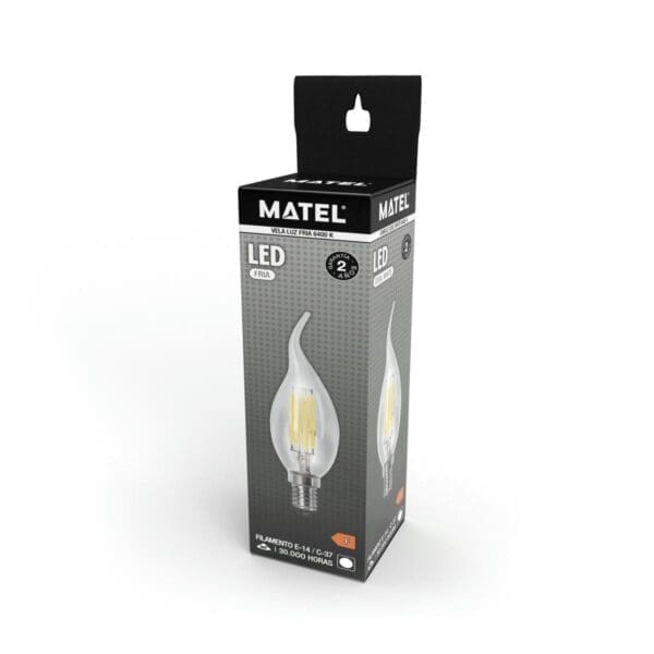LÂMPADA LED CHAMA FILAMENTO MATEL C37 E14 6W FRIA CLARA - Image 2