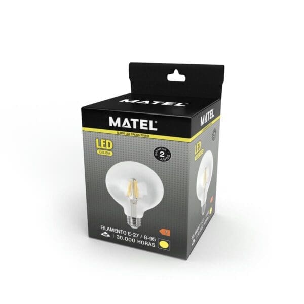 LÂMPADA LED GLOBO FILAMENTO MATEL E27 G95 12W QUENTE CLARA - Image 2