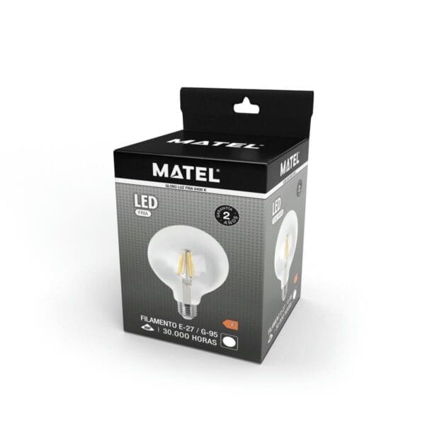 LÂMPADA LED GLOBO FILAMENTO MATEL E27 G95 12W FRIA CLARA - Image 2