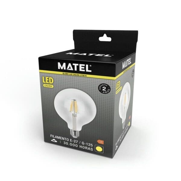 LÂMPADA LED GLOBO FILAMENTO MATEL E27 G125 12W QUENTE CLARA - Image 2