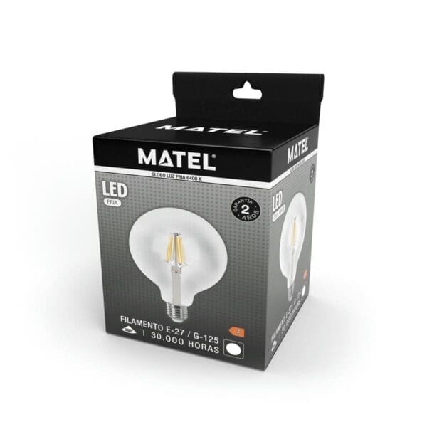 LÂMPADA LED GLOBO FILAMENTO MATEL E27 G125 12W FRIA CLARA - Image 2