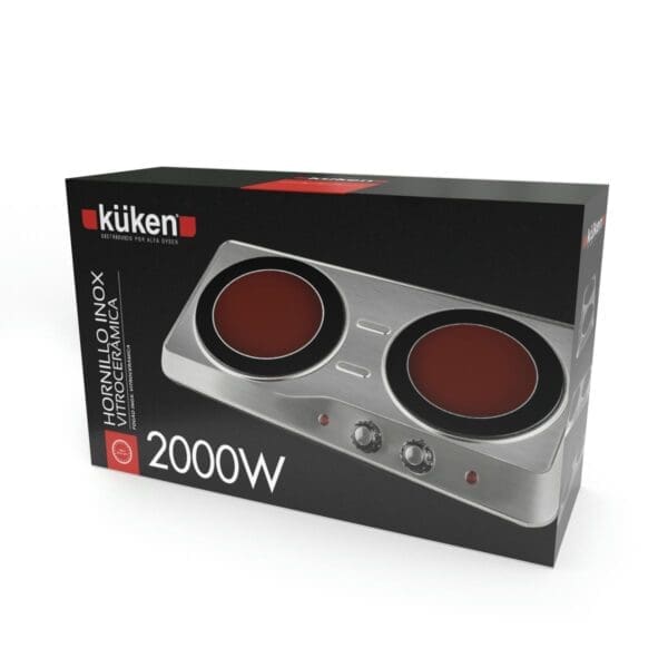 PLACA A GÁS INOX VITRO 2 QUEIMADORES 2000W KÜKEN - Image 2