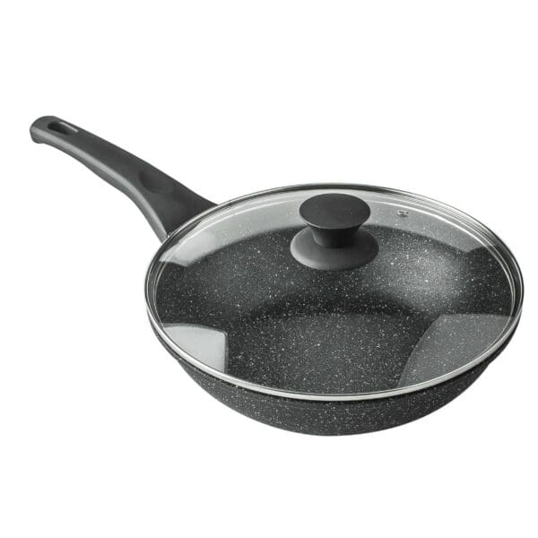 WOK DE ALUMÍNIO FUNDIDO COM REVESTIMENTO EM PEDRA PRETO 28CM