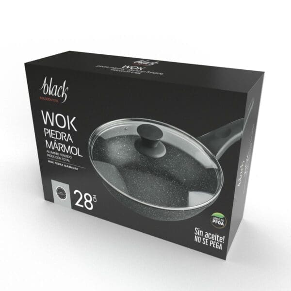 WOK DE ALUMÍNIO FUNDIDO COM REVESTIMENTO EM PEDRA PRETO 28CM - Image 2