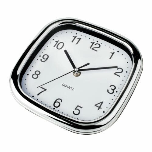 RELÓGIO DE COZINHA BRANCO/CROMADO QUADRADO 20CM KÜKEN