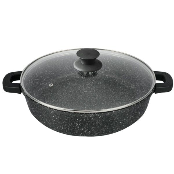 PANELA BAIXA DE ALUMÍNIO FUNDIDO COM REVESTIMENTO EM PEDRA PRETO SUPREME 28CM