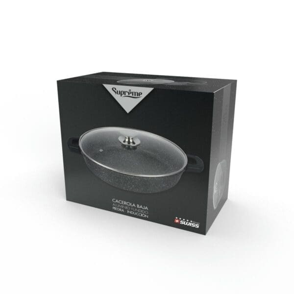 PANELA BAIXA DE ALUMÍNIO FUNDIDO COM REVESTIMENTO EM PEDRA PRETO SUPREME 28CM - Image 2