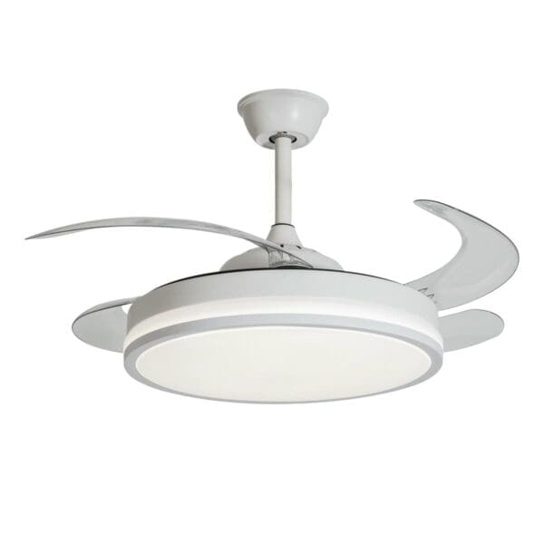 VENTILADOR DE TETO DC BRANCO COM LUZ LED 4 PÁS RETRÁTEIS