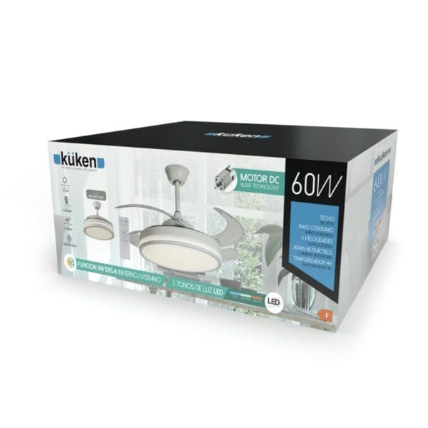 VENTILADOR DE TETO DC BRANCO COM LUZ LED 4 PÁS RETRÁTEIS - Image 2