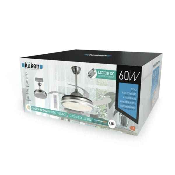 VENTILADOR DE TETO DC CROMADO COM LUZ LED 4 PÁS RETRÁTEIS - Image 2