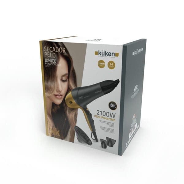 SECADOR DE CABELO PROFISSIONAL IÓNICO KÜKEN CINZA/DOURADO 2100W - Image 2