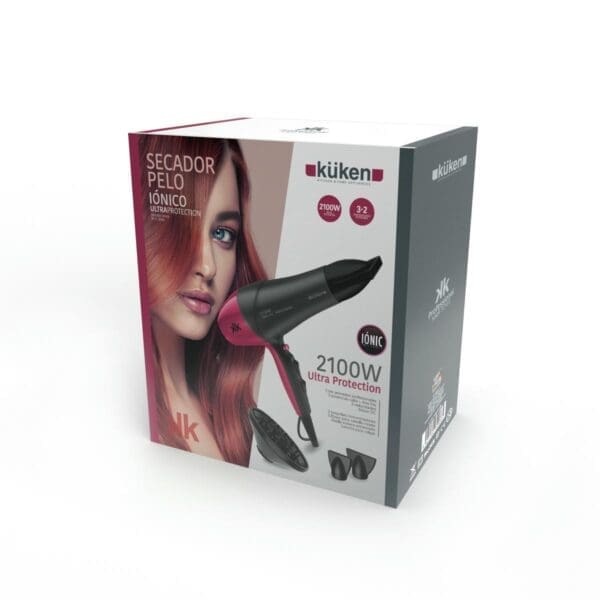 SECADOR DE CABELO PROFISSIONAL IÓNICO KÜKEN CINZA/MAGENTA 2100W - Image 2