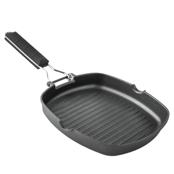 GRELHA ALUMÍNIO FUNDIDO XYLÁN RISCADO CABO ABATÍVEL 20CM