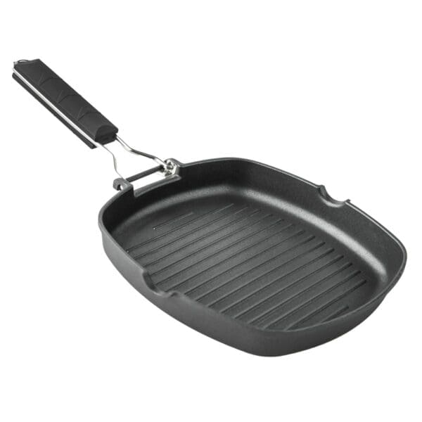 GRELHA ALUMÍNIO FUNDIDO XYLÁN RISCADO CABO ABATÍVEL 28CM