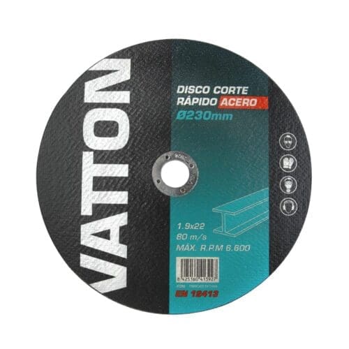 DISCO CORTE RÁPIDO AÇO VATTON 230x1.9x22 MM