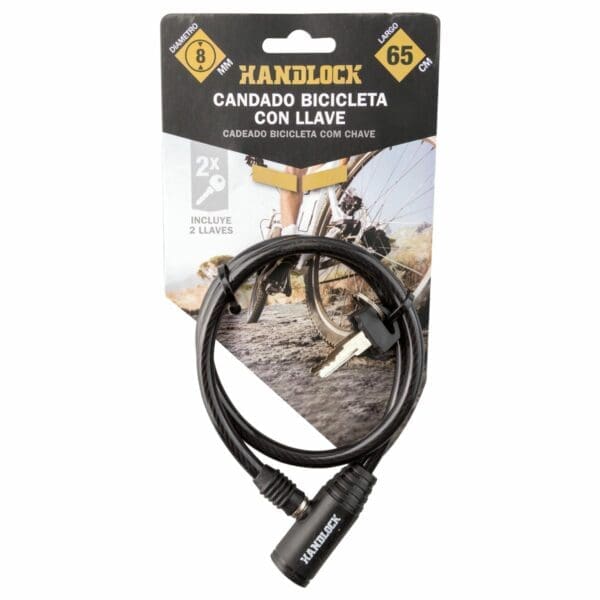 CADEADO PARA BICICLETA HANDLOCK CABO COM CHAVE 0,8x65 CM PRETO - Image 2