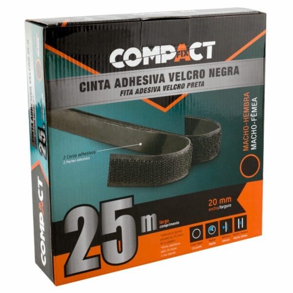FITA DE VELCRO COMPACT PRETA M-F 20MM x 12M - Image 2