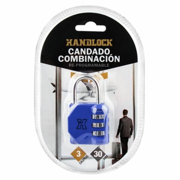 CADEADO DE COMBINAÇÃO HANDLOCK 3 NÚMEROS 30MM AZUL - Image 2