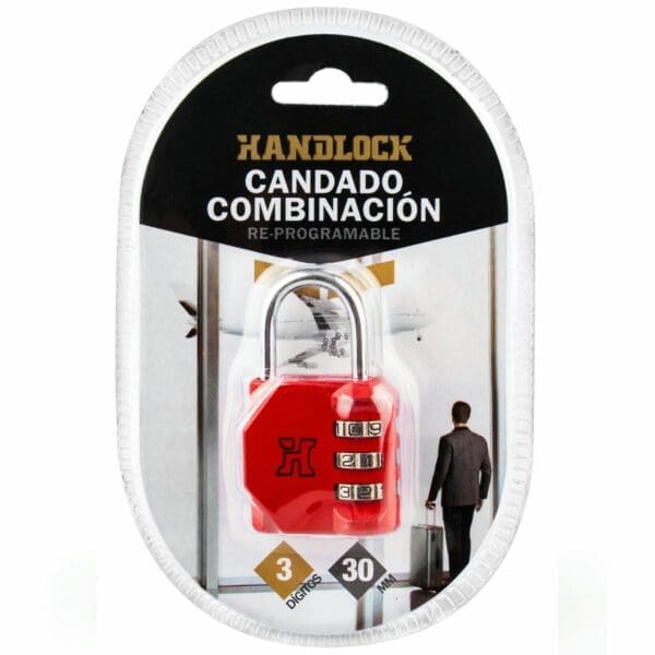 CADEADO DE COMBINAÇÃO HANDLOCK 3 NÚMEROS 30MM VERMELHO - Image 2