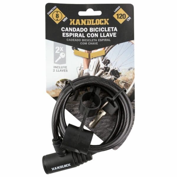 CADEADO PARA BICICLETA HANDLOCK ESPIRAL COM CHAVE 0,8x120 CM PRETO - Image 2