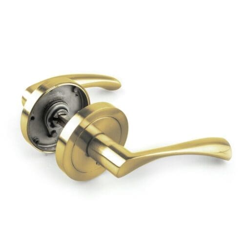 PUXADOR ALUMÍNIO COM ROSETA 65MM HANDLOCK CURVO OURO BRILHO