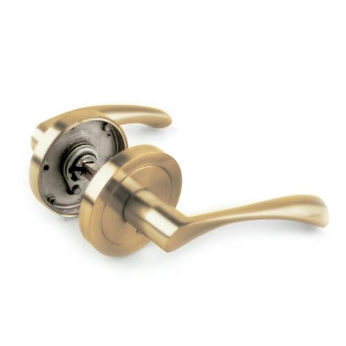 PUXADOR ALUMÍNIO COM ROSETA 65MM HANDLOCK CURVO OURO MATE