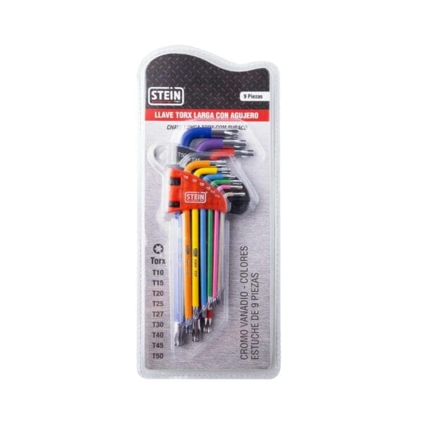 CONJUNTO CHAVE TORX STEIN LONGA CR-V COM FURO 9 PEÇAS CORES - Image 2