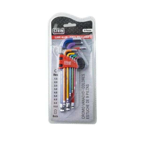 CONJUNTO CHAVE ALLEN STEIN LONGA PONTA BOLA CR-V 9 PEÇAS CORES - Image 2