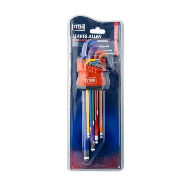 CONJUNTO CHAVE ALLEN STEIN EXTRA LONGA PONTA BOLA CR-V 9 PEÇAS CORES - Image 2
